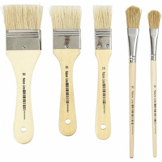 Vernis Kwasten - DIY Kwasten Set - Platte Kwasten Voor Vernis - Diverse Maten (13+16+25+35+50 mm) - Lengte 18,5-21,5 cm - Geschikt Voor Hobby En Kunst - Set van 10 Stuks