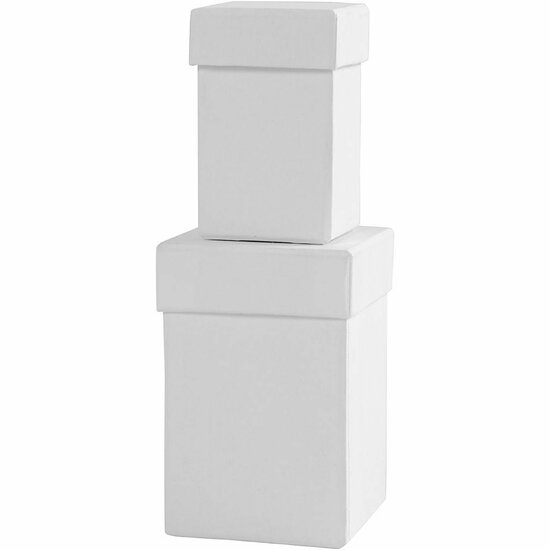 Vierkante Kartonnen Dozen - Witte Opbergdoos - DIY Verpakking - Creatief Knutselmateriaal - Hobbydozen Decoreren - Geschenkdozen - Organizer - H: 7+9 cm - 4,5+6 cm - Set van 2