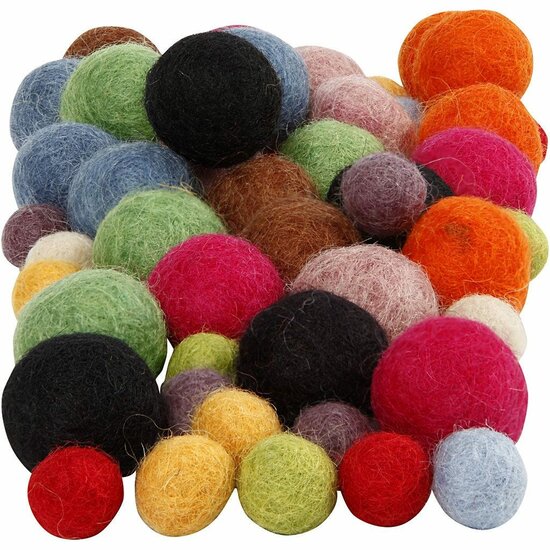 Wol Kralen - Gekleurde Wolkralen - Natuurlijke Kralen - Diverse Maten 10+20mm - Voor Knutselen en DIY Sieraden - Set van 52 Stuks