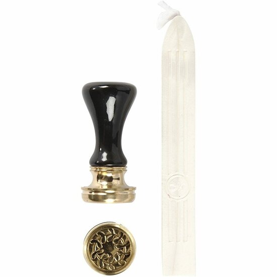 Zegelset Parelmoer - Luxe Lakzegel Set met Lauwerkrans Motief - Inclusief Handvat & Rode Zegelwas - Perfect voor Kaarten, Uitnodigingen & DIY Versiering - 17 mm