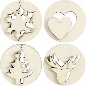 2-in-1 Hangende Decoraties - Houten Cirkel Ornamenten - DIY Houten Decoratie - Creatieve Knutsel Set - Houten Hanger - Ø 7 cm - 3 mm Gatgrootte - 4 mm Dikte - 8 Stuks