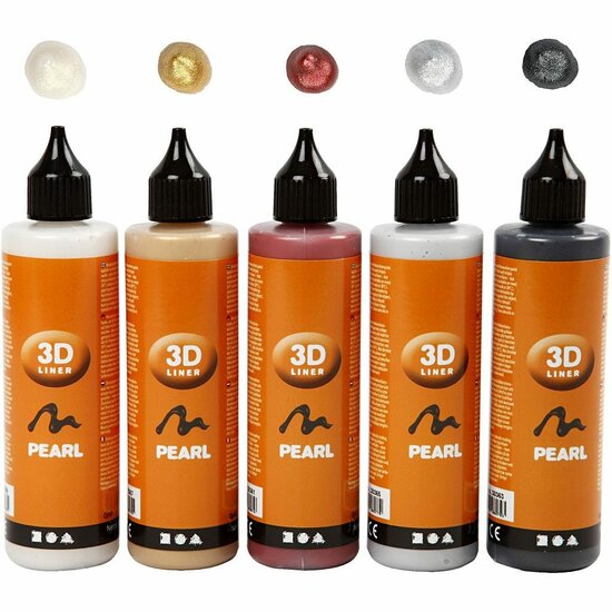 3D Liner - 3D Verf - 3D Paint - 3D Schilderen - Textuurschilderen - Reliëf Schilderen - Metallic Kleuren - Karton, Stof, Metaal, Papier, Steen - 100ml - 5 stuks