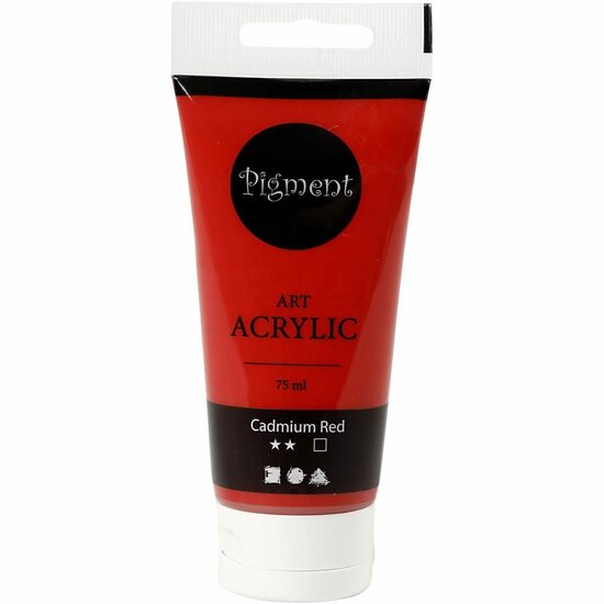 Acrylverf - Rode Verf - Acrylaatverf - Acrylic paint - Hobbyverf - Sneldrogende Verf - Dekkende Verf - Waterbasis Verf - Cadmium Red - Dekkend - Pigment Art - 75 ml