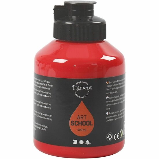 Acrylverf - Rode Verf - Acrylaatverf - Acrylic paint - Hobbyverf - Sneldrogende Verf - Semi Glanzende Verf - Waterbasis Verf - Cadmium Red - Dekkend - Pigment Art School - 500 ml