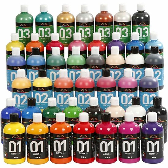 Acrylverf - Verschillende Kleuren - Acrylaatverf - Acrylic paint - Hobbyverf - Knutselen en Verven - Sneldrogend - 45x500 ml