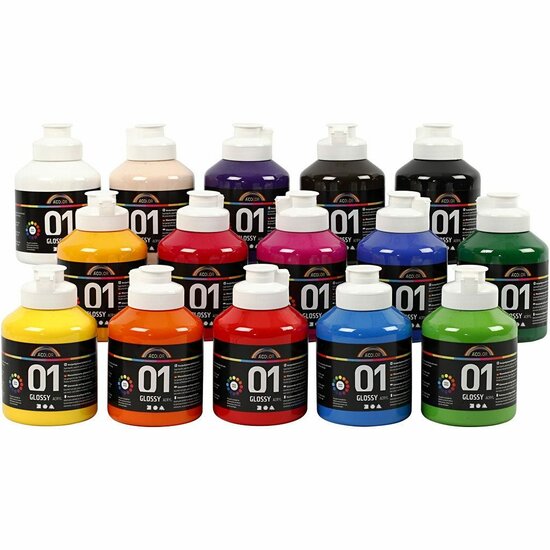 Acrylverf - Glossy Verf - Acrylaatverf - Acrylic Paint Voor Knutselen & Verven - Sneldrogend - Diverse Kleuren Voor Creatieve Projecten - DIY Schilderverf Set - Inhoud 100 ml - Set van 15 Stuks