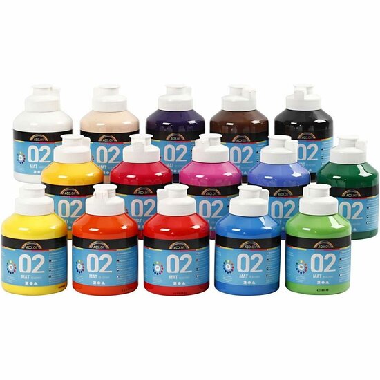 Acrylverf - Verschillende Kleuren - Acrylaatverf - Acrylic paint - Hobbyverf - Knutselen en Verven - Sneldrogend- 15x500 ml