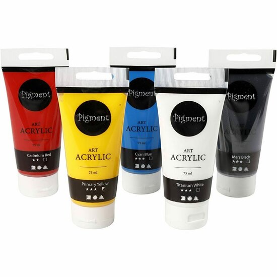 Acrylverf - Verschillende Kleuren - Acrylaatverf - Acrylic paint - Hobbyverf - Sneldrogende Pigmentverf - Ideaal voor Kunst, DIY & Schilderen - 5x75 ml