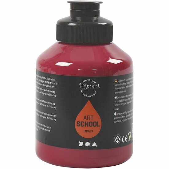 Acrylverf - Donkerrode Verf - Acrylaatverf - Acrylic paint - Hobbyverf - Sneldrogende Verf - Dekkende Verf - Waterbasis Verf - Pigment Art School - 500 ml