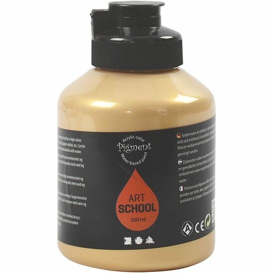 Acrylverf - Gouden Verf - Acrylaatverf - Acrylic paint - Hobbyverf - Sneldrogende Verf - Semi Glanzende Verf - Waterbasis Verf - Goud - Dekkend - Pigment Art School - 500 ml