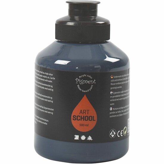 Acrylverf - Blauwe Verf - Acrylaatverf - Acrylic paint - Hobbyverf - Sneldrogende Verf - Semi Glanzende Verf - Waterbasis Verf - Indigo - Dekkend - Pigment Art School - 500 ml
