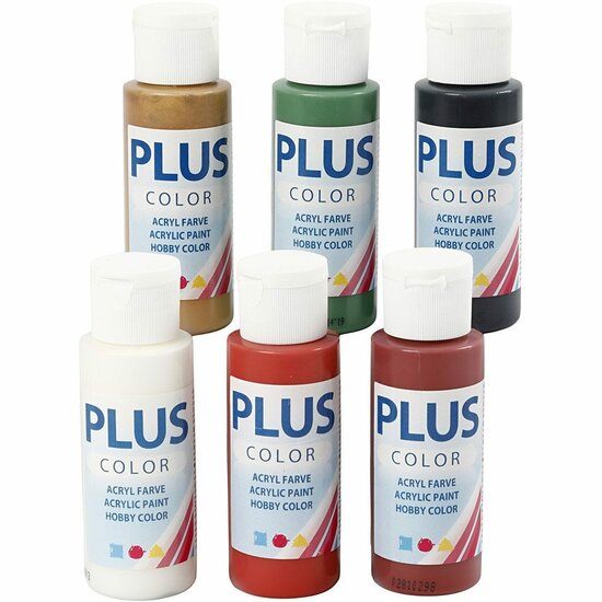 Acrylverf - Kerst Verf - Acrylaatverf - Acrylic paint - Hobbyverf - Sneldrogende Verf - Dekkende Verf - Waterbasis Verf - Hoogwaardige Decoratie Verf - Plus Color Verf - 6x60ml