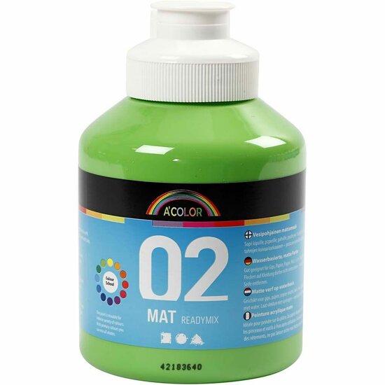 Acrylverf - Lichtgroene Verf - Acrylaatverf - Acrylic paint - Hobbyverf - Sneldrogend - Hoog gepigmenteerde waterbasis verf - Geschikt voor Canvas, Hout & Papier - 500 ml