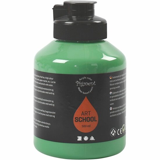 Acrylverf - Groene Verf - Acrylaatverf - Acrylic paint - Hobbyverf - Sneldrogende Verf - Semi Glanzende Verf - Waterbasis Verf - Medium Green - Dekkend - Pigment Art School - 500 ml