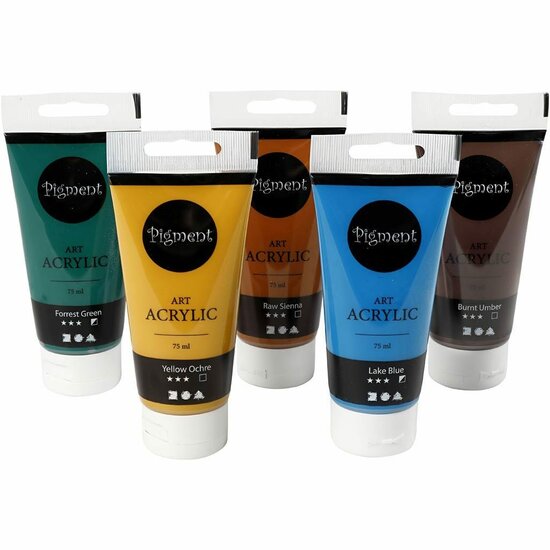 Acrylverf - Verschillende Kleuren Verf - Acrylaatverf - Acrylic paint - Hobbyverf - Sneldrogende Verf - Dekkende Verf - Waterbasis Verf - Dekkende Verf - Pigment Art - 5x75 ml