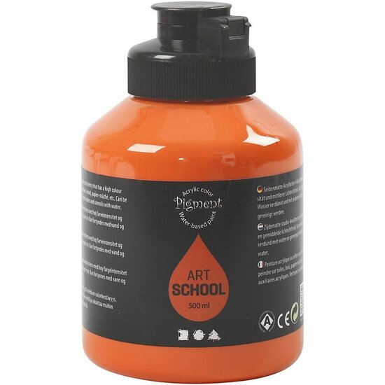Acrylverf - Oranje Verf - Acrylaatverf - Acrylic paint - Hobbyverf - Sneldrogende Verf - Semi Transparant - Pigment Art School - 500 ml