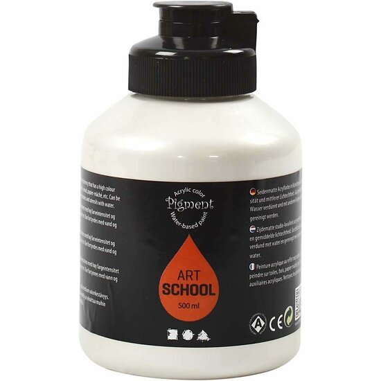 Acrylverf - Zilveren Verf - Acrylaatverf - Acrylic paint - Hobbyverf - Sneldrogende Verf - Semi Glanzende Verf - Waterbasis Verf - Pearl Silver - Dekkend - Pigment Art School - 500 ml
