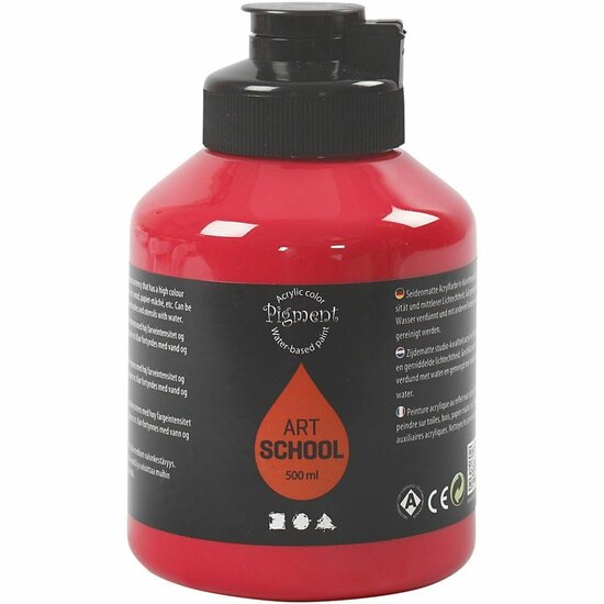 Acrylverf - Primaire Rode Verf - Acrylaatverf - Acrylic paint - Hobbyverf - Sneldrogende Verf - Semi Transparant - Pigment Art School - 500 ml