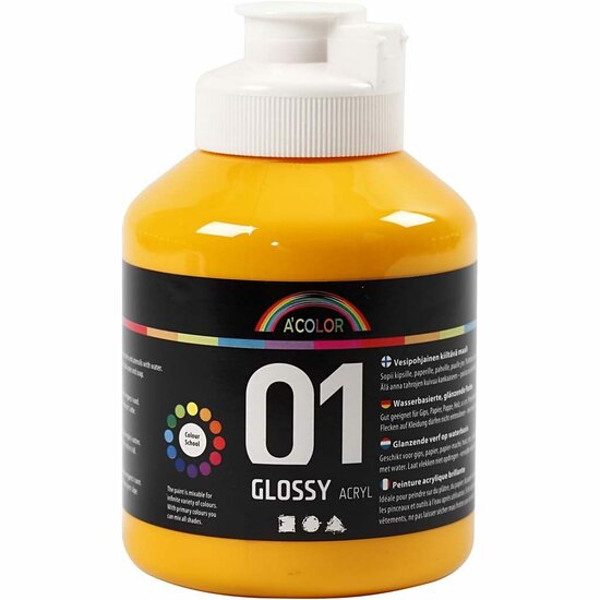 Acrylverf - Gele Sneldrogende Acrylaatverf - Glossy Schoolverf - Hobbyverf Voor Creatieve Knutselprojecten en Schilderwerk - Hoogwaardige Verf - 500 ml