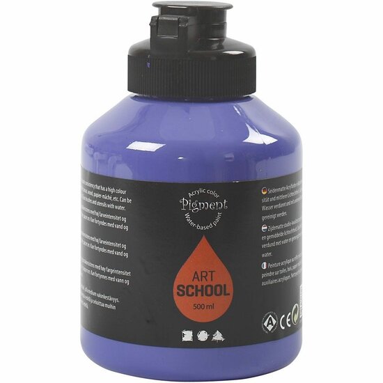 Acrylverf - Blauwe Verf - Acrylaatverf - Acrylic paint - Hobbyverf - Sneldrogende Verf - Dekkende Verf - Waterbasis Verf - Violet Blue - Semi Transparant - Pigment Art School - 500 ml