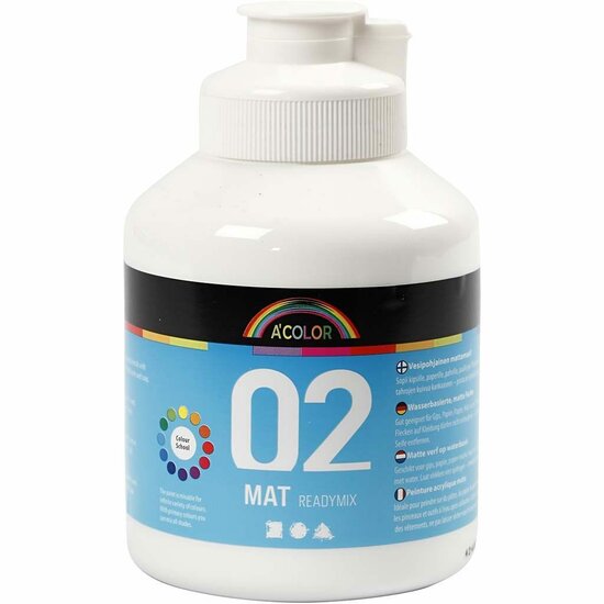 Acrylverf - Matte Witte Verf - Acrylaatverf - Acrylic paint - Hobbyverf - Sneldrogend - Dekkende verf op waterbasis - Geschikt voor Scholen, Kunst & DIY Projecten - 500 ml