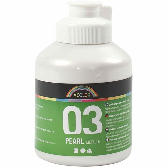 Acrylverf - Metallic Witte Verf - Acrylaatverf - Acrylic paint - Hobbyverf - Sneldrogend - Hoogglanzende dekkende Metallic Verf - Geschikt voor Meubels, Canvas & Decoratie - 500 ml