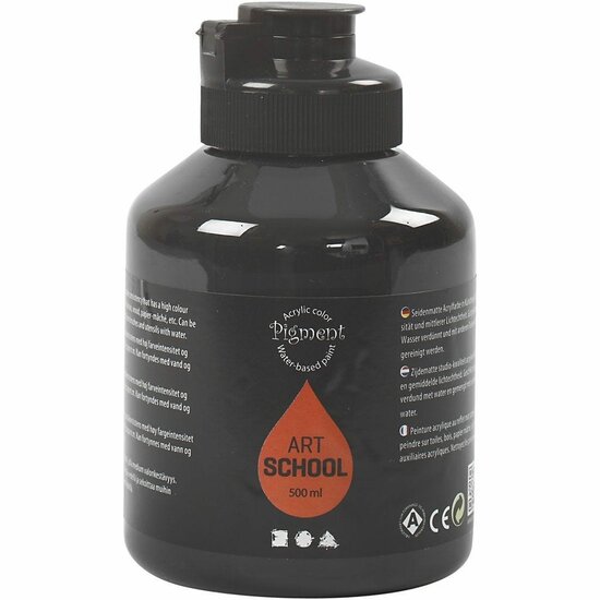 Acrylverf - Zwarte Verf - Acrylaatverf - Acrylic paint - Hobbyverf - Sneldrogende Verf - Semi Glanzende Verf - Waterbasis Verf - Zwart - Dekkend - Pigment Art School - 500 ml