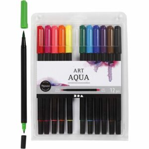 Aquarel Marker - Standaardkleuren - Aquarelverf - Waterbasis Stift - Handlettering - DIY Tekenen - Pigmentinkt - Lijndikte 2+4-8 mm - 12 Stuks