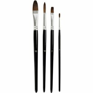 Aquarelpenselen - Waterverf Penselen - Watercolor Brushes - Verfkwasten - Schilderpenselen - Kunstschilderspenselen - Detailpenselen - Set met Korte Steel - 4 Stuks - 17,5-20,5 cm - B: 3-13 mm