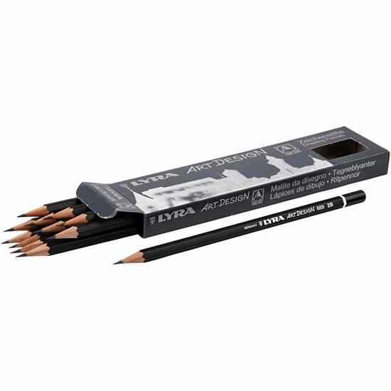 Art Design Tekenpotloden - 2B Tekenpotloden - Professionele Potloden - Hardheid 2B - Houtskool Potloden Voor Schilderen en Tekenen - 6,9 mm - Set van 12