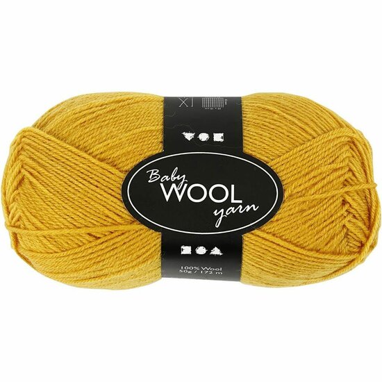 Breigaren - Baby Garen - 100% Merino Wol - Donkergeel - Haken & Breien - Extra Zacht & Warm - Ideaal voor Babydekens, Truien en Mutsen - Hoge Kwaliteit - 172m - 50gr - 1 Bol