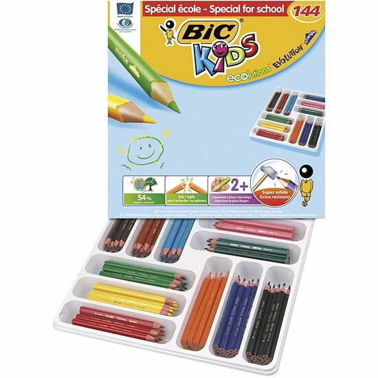 BIC Eco Evolution Kleurpotloden - 12 stuks - Driehoekig - Breukvast - Milieuvriendelijk - 5 mm vulling - Gerecycled materiaal