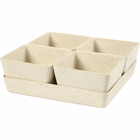 Bloempot - Bamboe Kruidenpotten Set - Milieuvriendelijke Bloempotten - Kleine Potjes Met Gaatje - Bamboevezel Plantenpotten - 8 cm Hoog - 4 Stuks