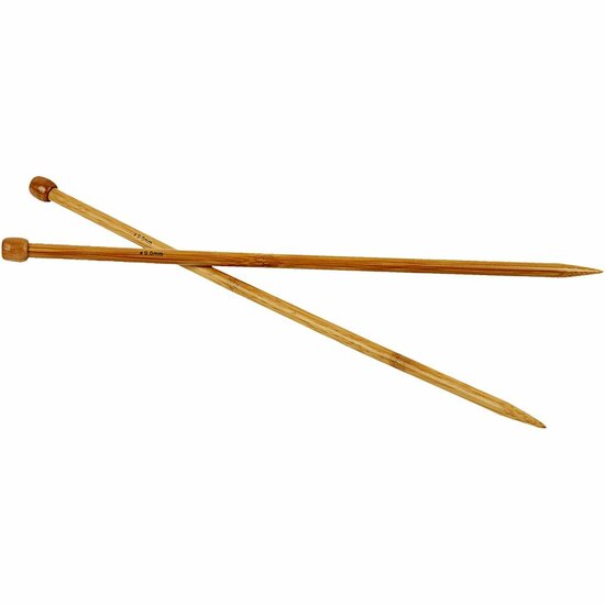 Breinaalden - Bamboe Breinaalden - Houten Breinaalden - Lange Breinaalden Met Knop - 9 mm - 35cm - 1 Paar