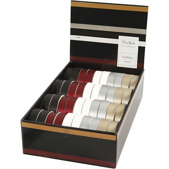 Vivi Gade Cadeaulintenset - Luxe Satijnen Cadeaulinten - Geschikt Voor Geschenkverpakking, DIY Decoratie & Bloemstukken - Hoge Kwaliteit Stof - Multicolor Set (Zwart, Rood, Wit, Zilver, Goud) - 25 Met