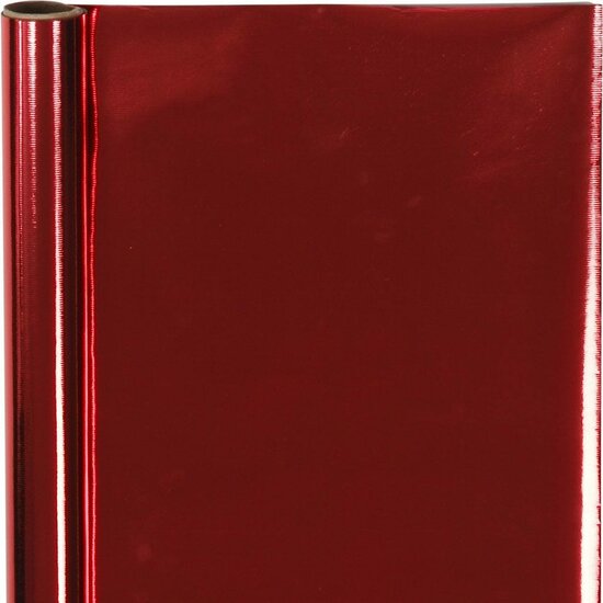 Cadeaupapier - Metallic Rood - Chique & Glanzend - Subtiele Smalle Strepen - Perfect voor Luxe Geschenken - Breedte: 50 cm - 65 gr - 4 m - 1 Rol