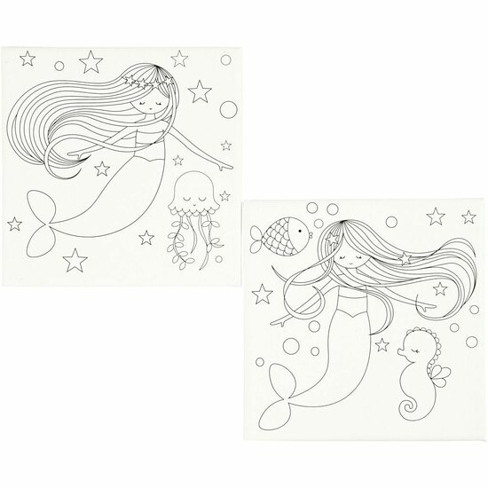 Canvas met print, wit, zeemeermin, afm 20x20 cm, 280 gr, 2 stuk/ 1 doos