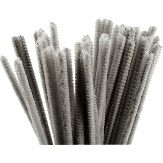 Chenille Draad - Pluche Draad - Pijpenragers - Metaal Draad - Fleecedraad - DIY Draad - Flexibel Decoratief Knutsel Draad - Buigzaam Draad - Grijs - Lengte: 30cm - Dikte: 6mm - 50 Stuks