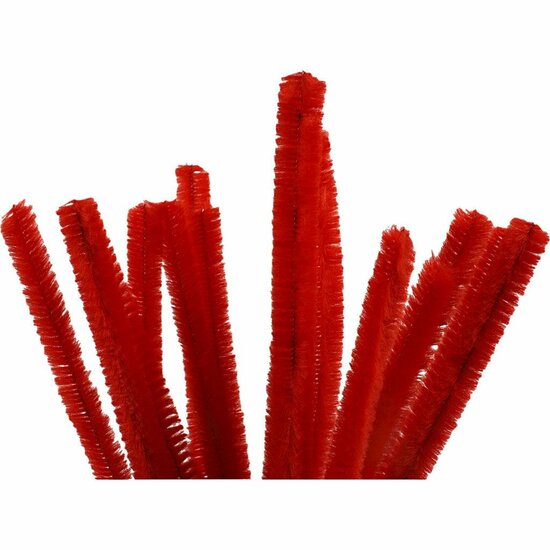 Chenille Draad - Pluche Draad - Pijpenragers - Metaal Draad - Fleecedraad - DIY Draad - Flexibel Decoratief Knutsel Draad - Buigzaam Draad - Rood - Lengte: 30cm - Dikte: 15mm - 15 Stuks