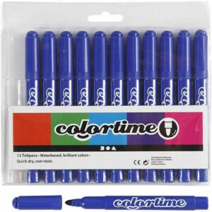 Stiften Blauw - Blauwe Viltstiften - Kleurstiften - Tekenstiften - Stiften Met Dikke Punt - Waterbasis - Zeer Intense Kleuren - Lijndikte 5mm - 12 stuks