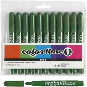 Stiften Dennengroen - Groene Viltstiften - Kleurstiften - Tekenstiften - Stiften Met Dikke Punt - Waterbasis - Zeer Intense Kleuren - Lijndikte 5mm - 12 stuks