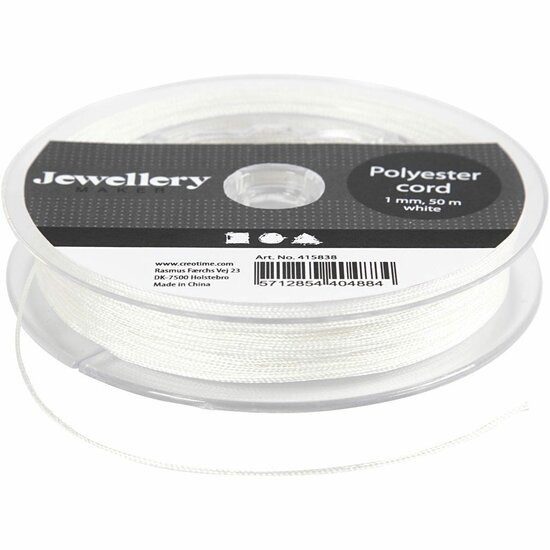 Polyester Koord - Wit Polyester Draad - Hobby Koord En Draad - Sieraden Maken - DIY Koord - Macramé Koord - Knutsel Koord - Koord Voor Handwerk - Dikte 1mm - 50 Meter