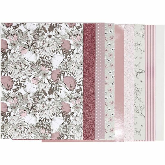 Design Papierblok - Beige, Bruin & Roze - Scrapbook Papier - Knutselpapier - Luxe Design - DIY & Hobby - 24 Vellen