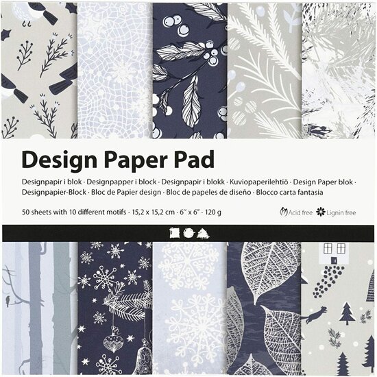 Design Papierblok - Blauw & Grijs - 15,2x15,2 cm - 120 grams - 50 Vellen - Kunst, Decoratie, Origami, DIY Kaarten