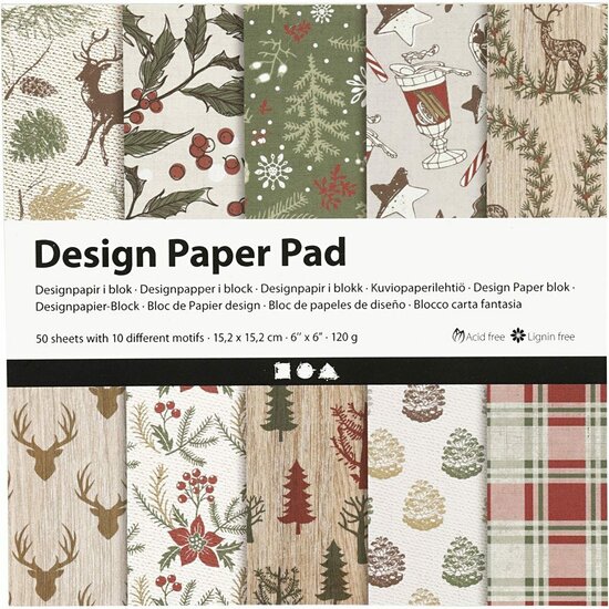 Design Papierblok - Bruin & Rood - 15,2x15,2 cm - 120 grams - 50 Vellen - Handwerk, Collage, Mixed Media & DIY
