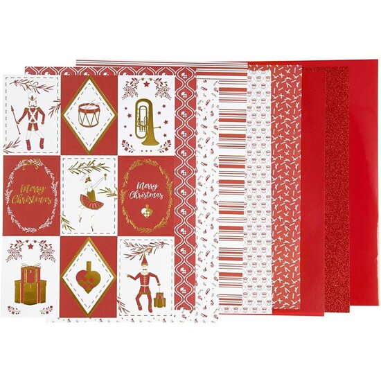 Design Papierblok - Rood & Wit - Luxe Knutselpapier - Dubbelzijdig - Hobby & Kunst - Feestdecoratie - 24 Vellen