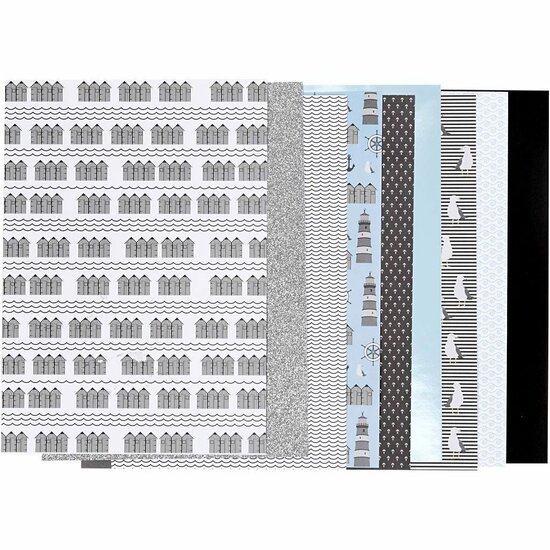 Design Papierblok - Zwart, Blauw & Grijs - Knutselpapier - DIY Papier - Luxe Scrapbooking - Creatief & Hobby - 24 Vellen