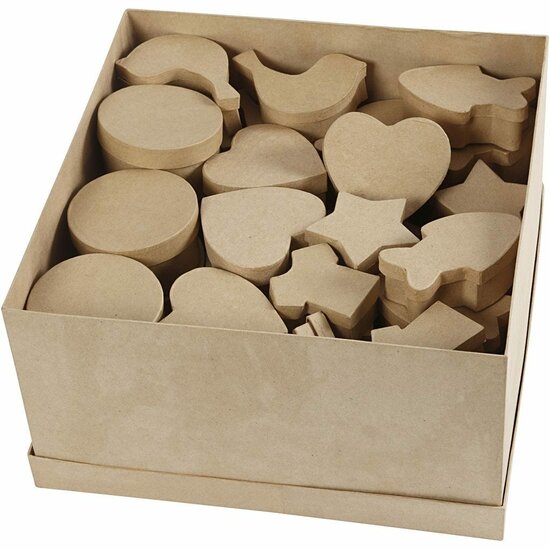 Handgemaakte Dozen Papier-maché - DIY Papier-maché Dozen Set - Creatieve Dozen voor Knutselen - Decoratieve Dozen Set - Papier-maché Dozen Assortiment - 6-11 cm - 63 Stuks