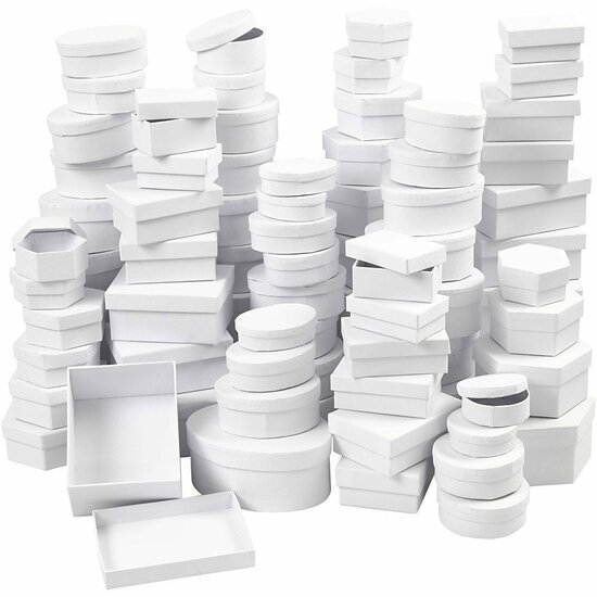Witte Kartonnen Dozen – Dozen voor Decoratie – Assortiment Dozen – Kartonnen Dozen – Knutseldozen – Diverse Maten – 168 Stuks