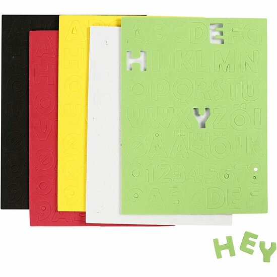 EVA Foam - Vilt Stickers - Letters & Cijfers Stickers - 3D Zelfklevende Stickers - EVA Foam Letters - DIY Stickers Voor Knutselen - Hobby Foamstickers - EVA Stickers In Kleuren - Dikte 2mm - 5 Vellen